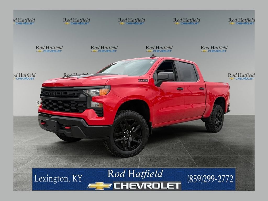 2023 Chevrolet Silverado 1500 Custom Trail Boss in Red Hot — front three-quarter view