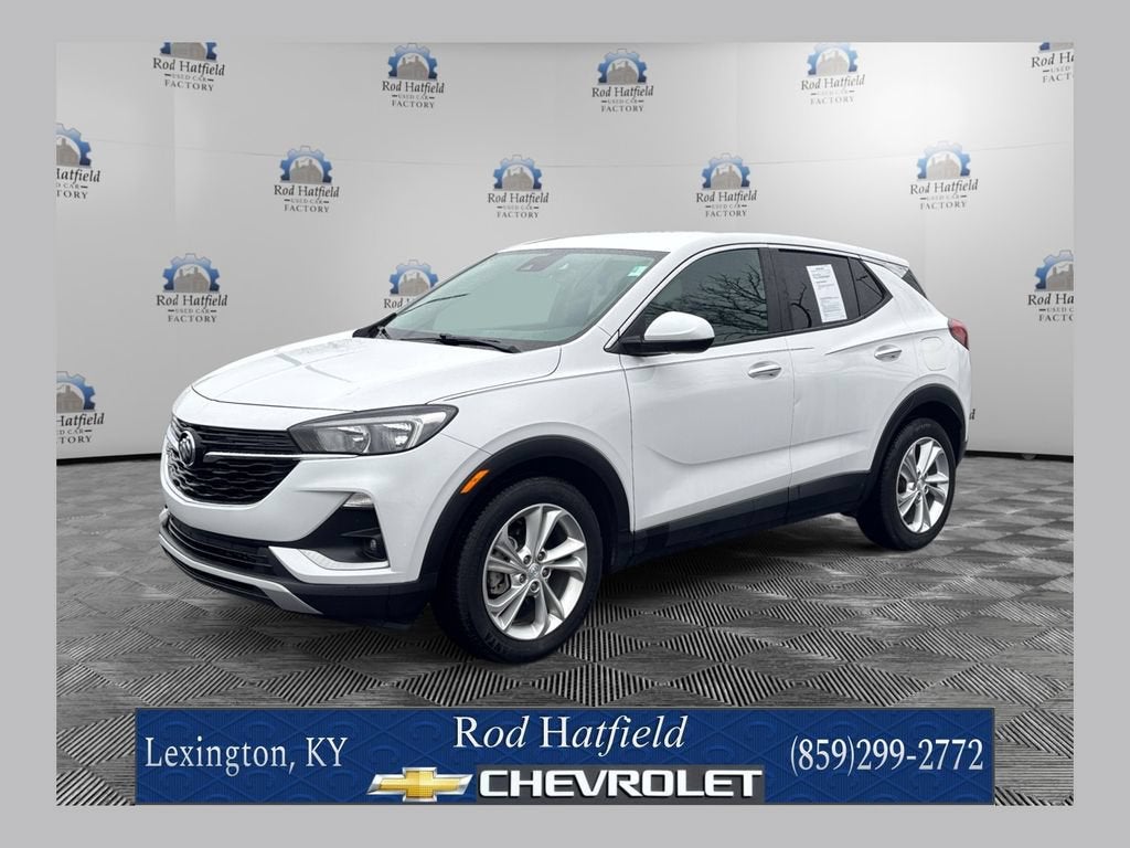 2021 Buick Encore GX Preferred in Summit White — front three-quarter view