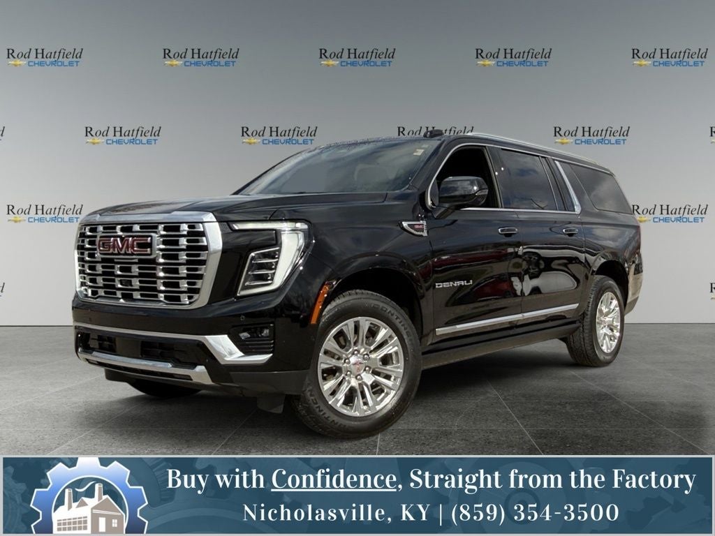 2025 GMC Yukon XL Denali in Onyx Black — front three-quarter view