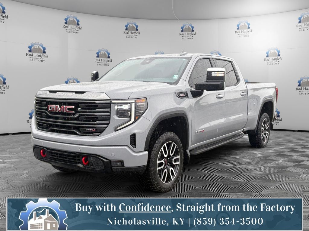 2024 GMC Sierra 1500 AT4 in Thunderstorm Gr — front three-quarter view
