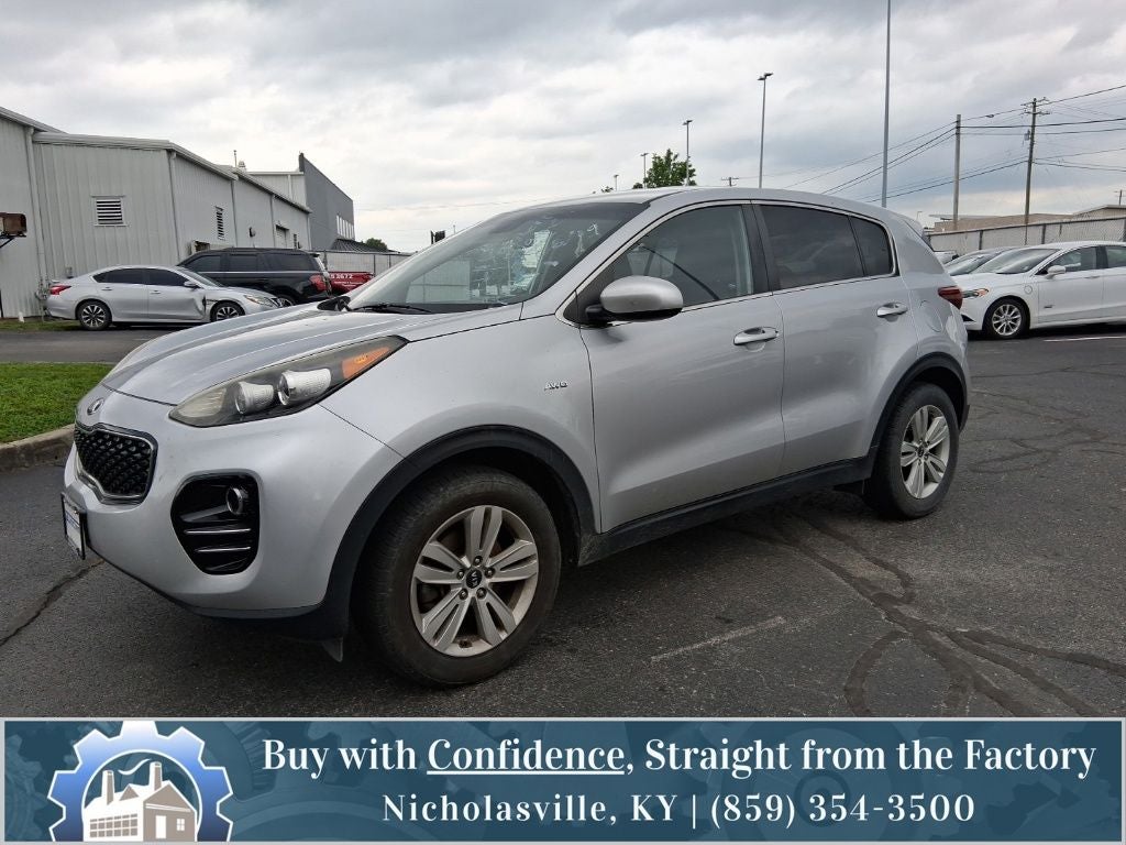 2017 Kia Sportage LX in Sparkling Silver — front three-quarter view
