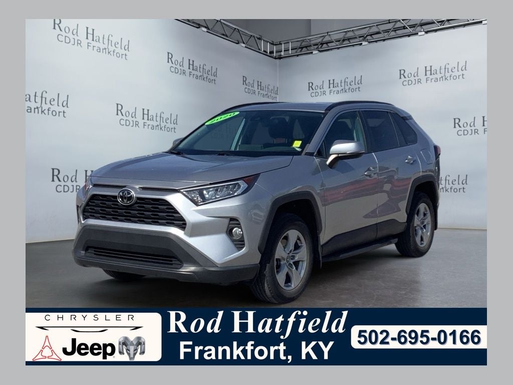 2020 Toyota RAV4 XLE in Silver Sky Metallic — front three-quarter view