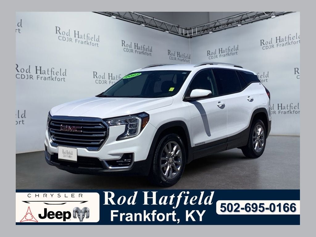 2022 GMC Terrain AWD SLT in Summit White — front three-quarter view